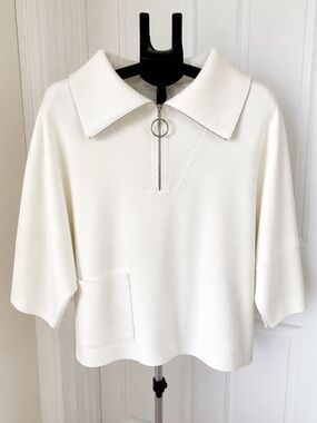 Joseph Ribkoff Ivory Boxy Zip Collar Sweater Top Size Large